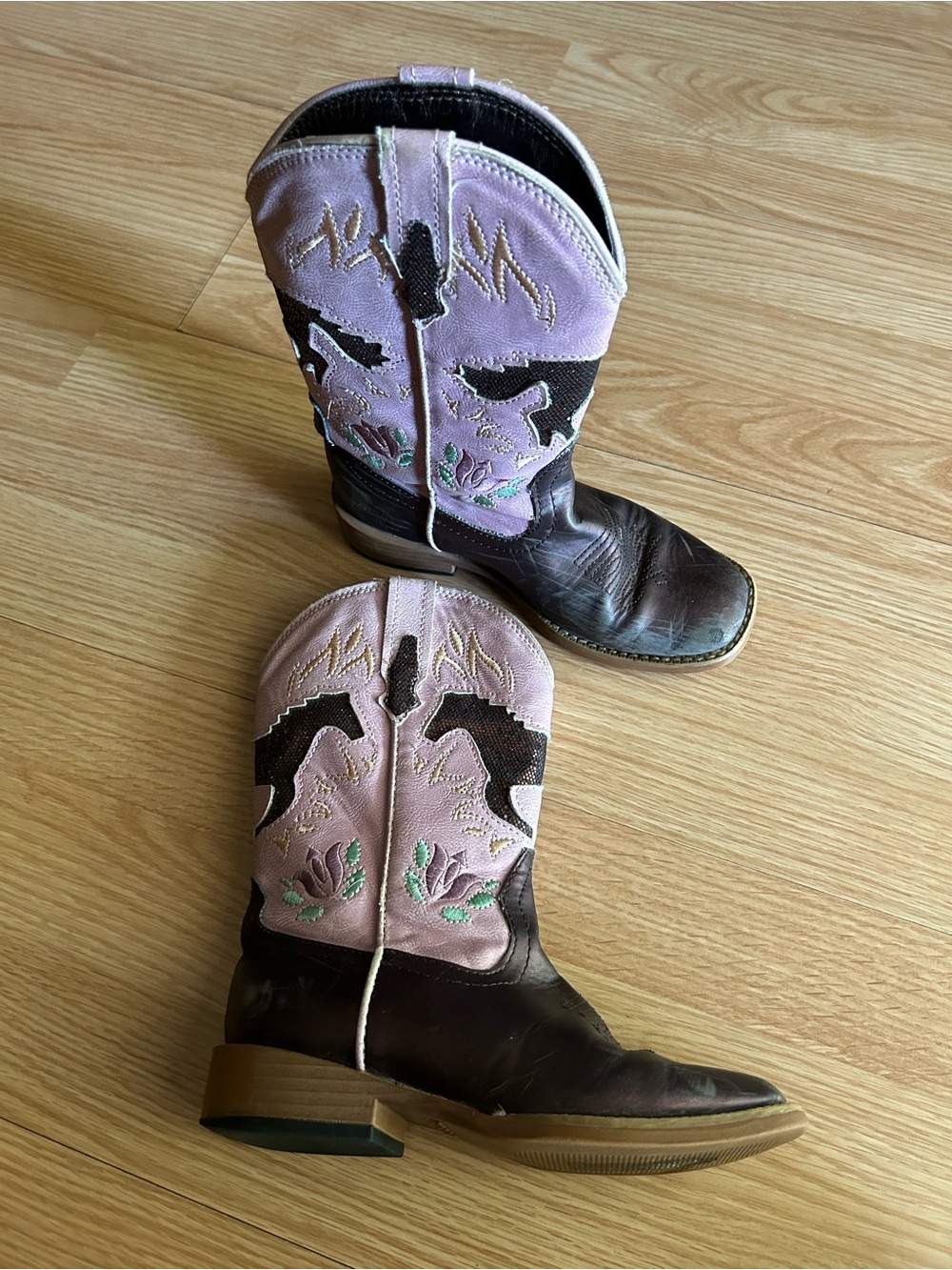 Roper Western Light Purple Dark Brown Cowboy Boots Youth Kids 12